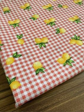 JoAnn Fabric Lemons On Red White Gingham Quilting Cotton Fabric Remnant 32" x44"